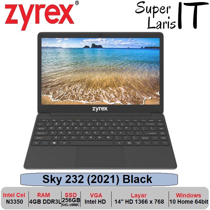 Laptop Zyrex Sky 232 (2021) N33504GB256GB + 64GB14"W10 Shopee