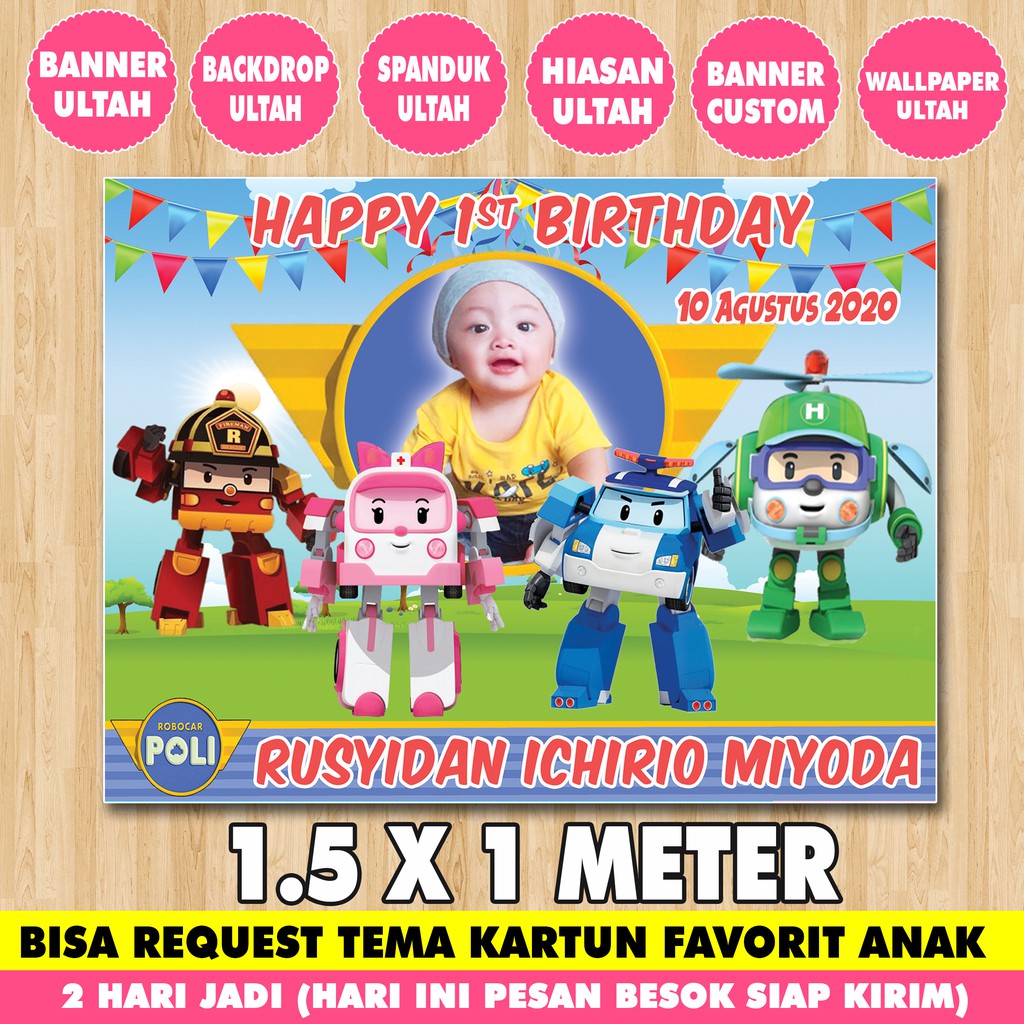 Banner Backdrop Ulang Tahun Anak Custom Gambar 1,5 x 1 Meter Spanduk