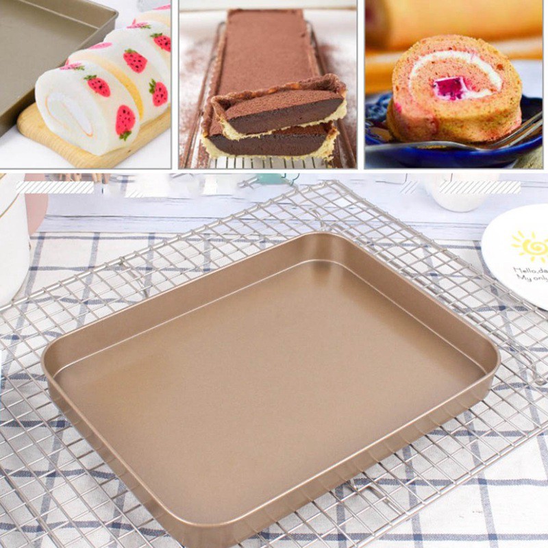 Loyang Kue Bentuk Persegi Panjang Anti Lengket Warna Emas Ukuran 10
