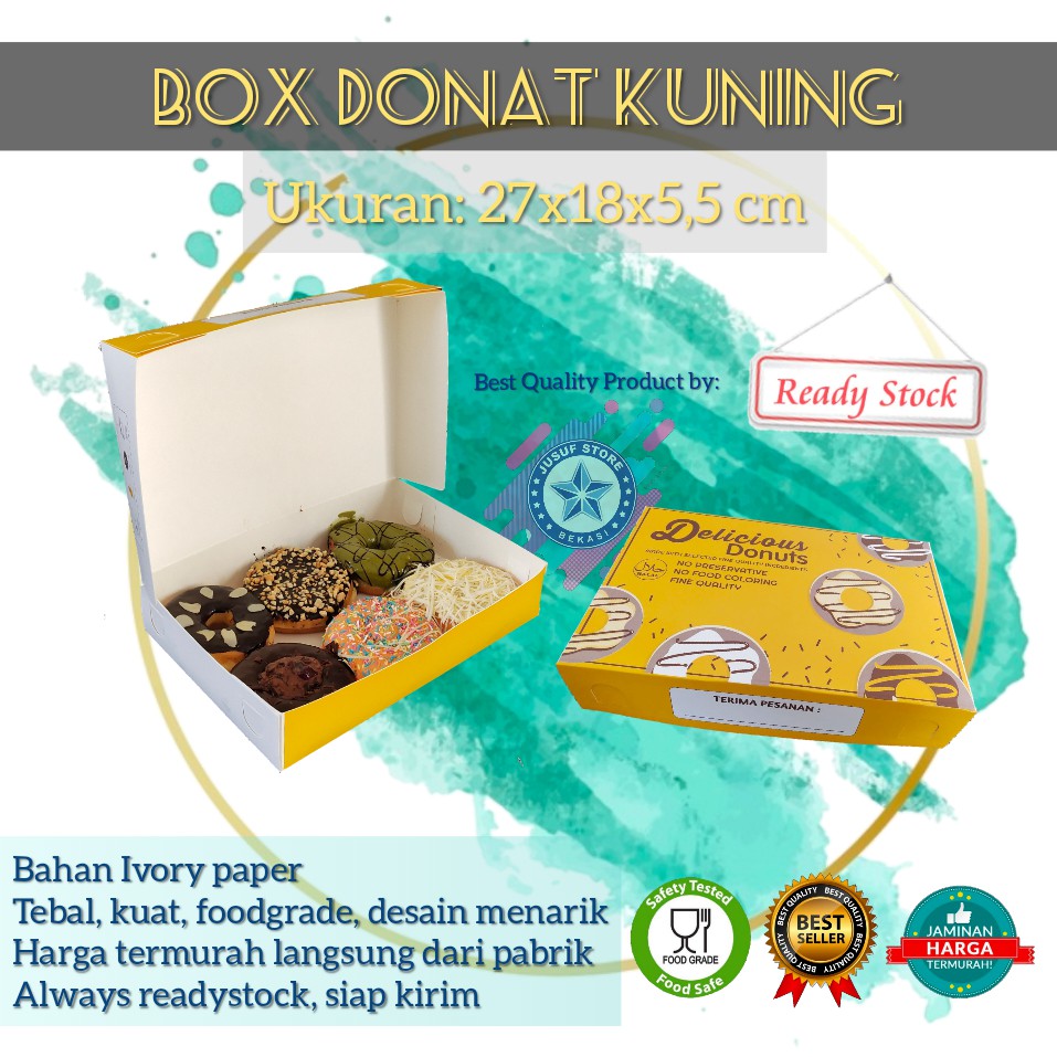 Box Dus Donat Kuning Ukuran 27x18,5x5,5cm isi 25 pcs Shopee Indonesia