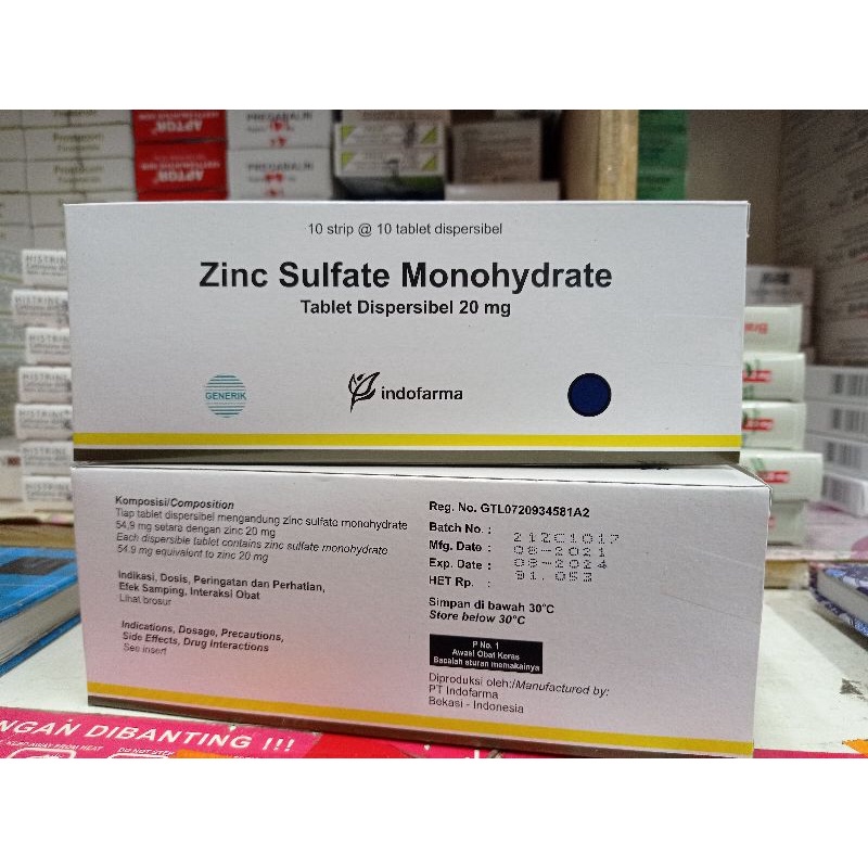 Jual zinc sulfate monohydrate 20mg perbox 100 tablet zink dispersibel