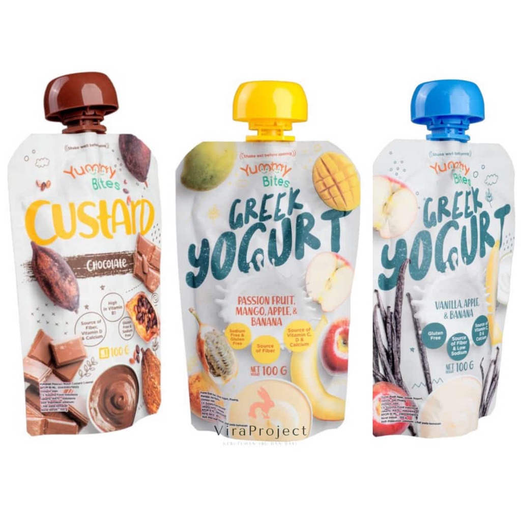 Jual 9+ YUMMY BITES GREEK YOGURT / CUSTARD CHOCOLATE / PUREE BUAH BAYI SEHAT MPASI 100G Shopee
