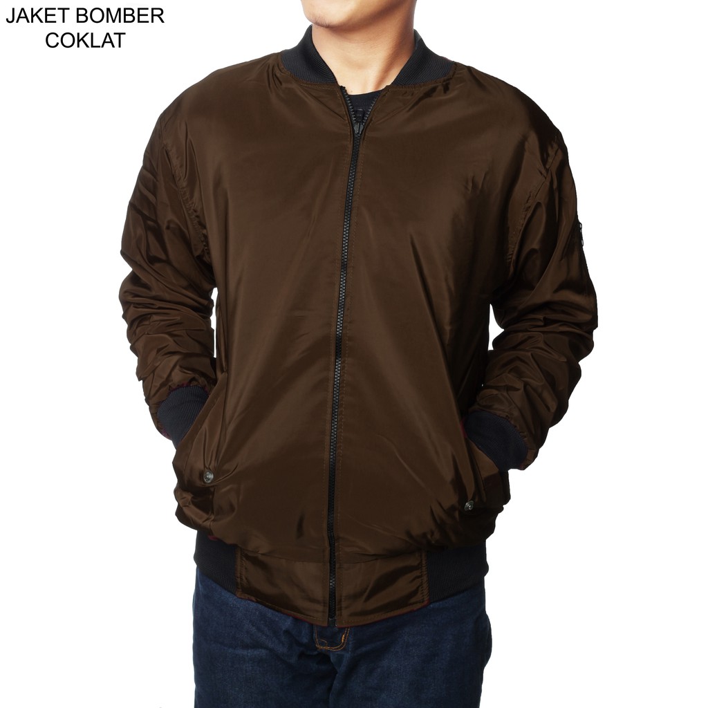 Jual Jaket Bomber Polos M,L,Xl,Xxl Pria Wanita Coklat | Shopee Indonesia