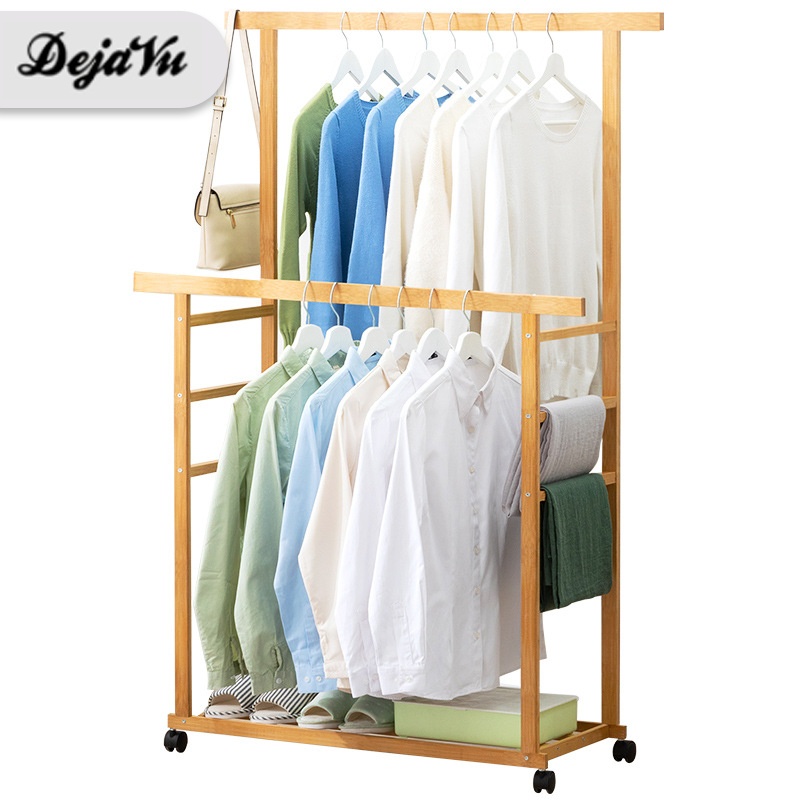 Jual Dejavu Rak Gantungan Baju Roda Kayu Rak Celana Panjang Rak Jemuran