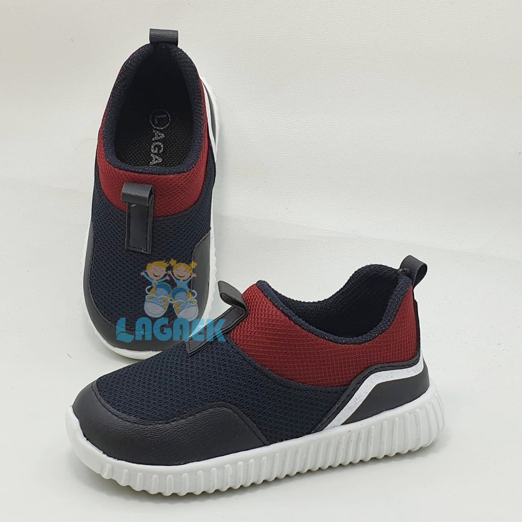 SEPATU ANAK SLIP ON USIA 1 2 3 4 5 TAHUN WARNA HITAM KOMBINASI MARUN