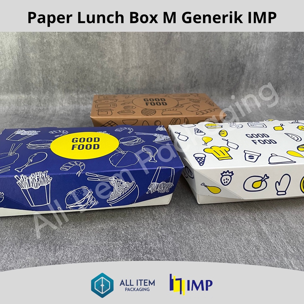 Jual Paper Food Lunch Box Medium Generik IMP / Paper Box M Motif 50