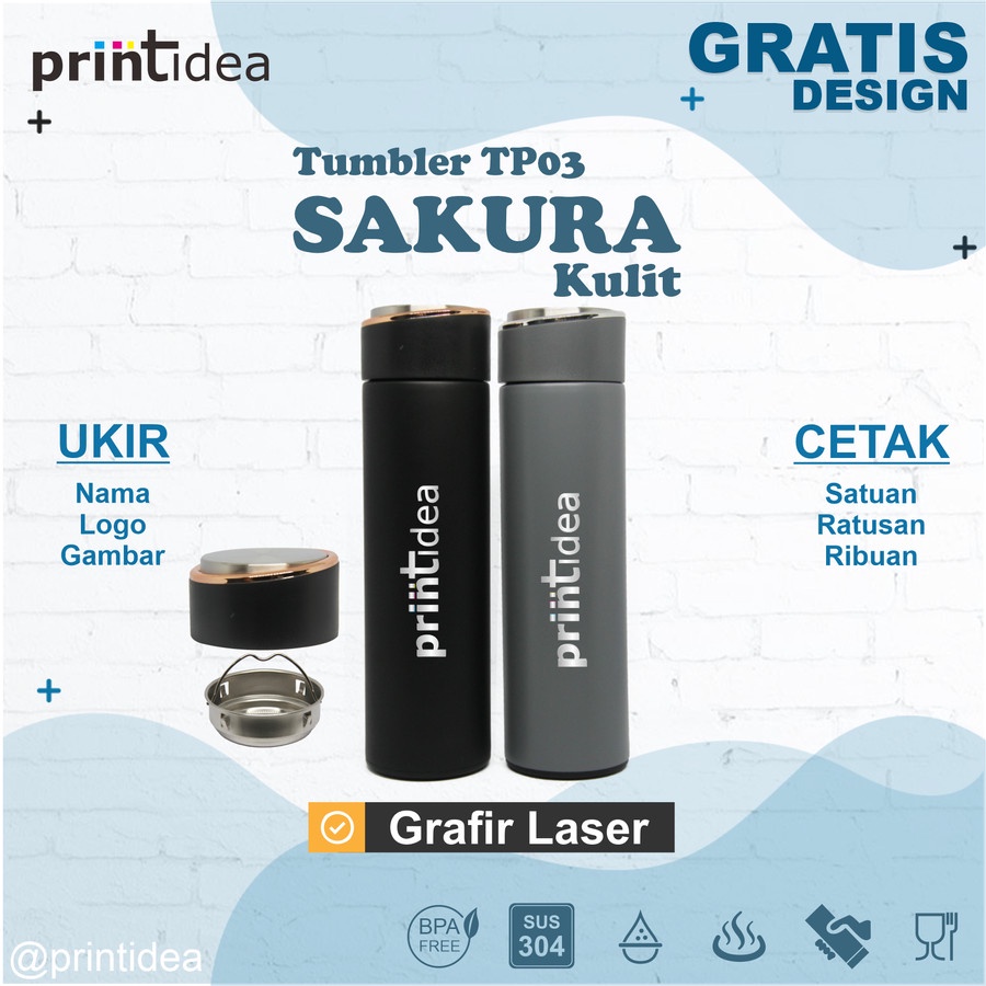 Jual TP03 Grafir Laser Cetak Tumbler Kulit Mewah Botol Souvenir Custom