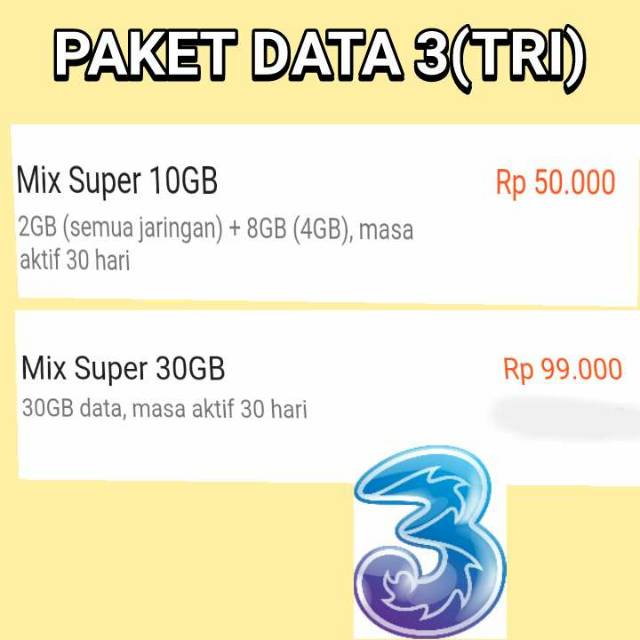 Paket Data 3 Mix Super 10gb