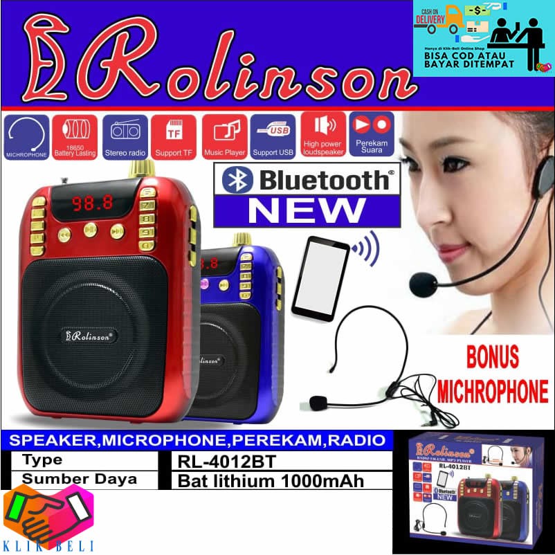 Rolinson Speaker Bluetooth Radio MP3 Mic USB Perekam Suara