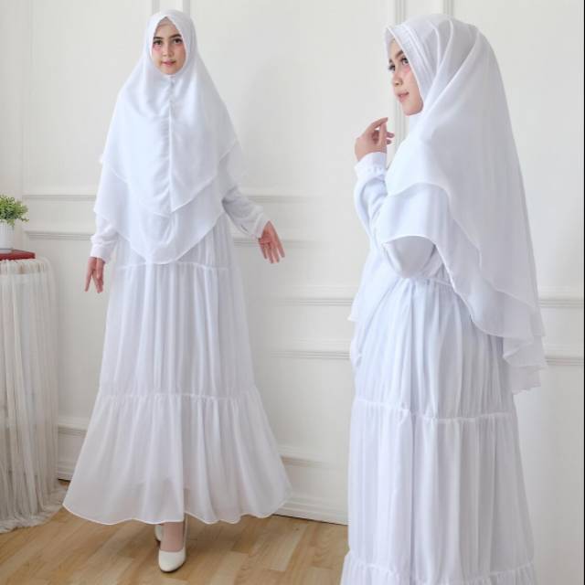 Gamis Umroh Putih Jilbab Cornskin