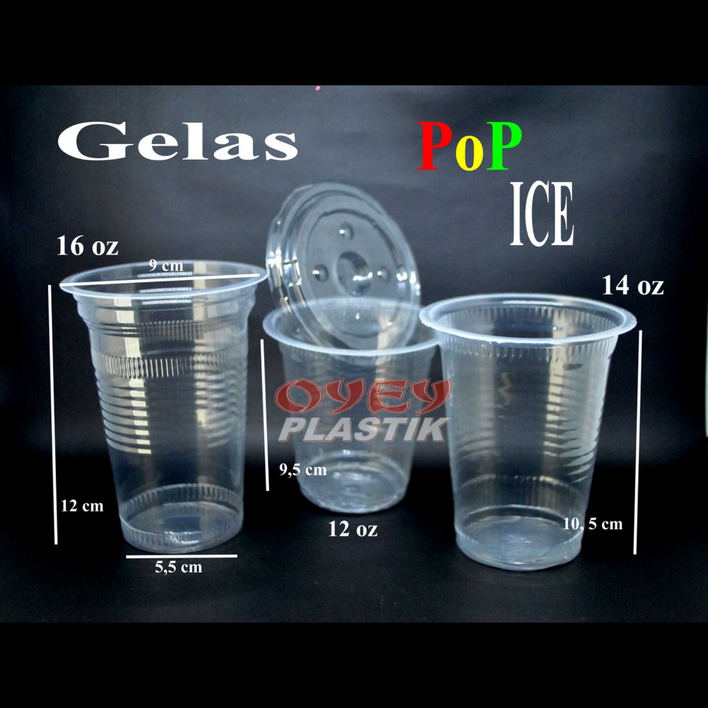 Jual (Isi 50) Gelas Plastik / Gelas Pop Ice ukuran 10 12 14 16 oz(04)