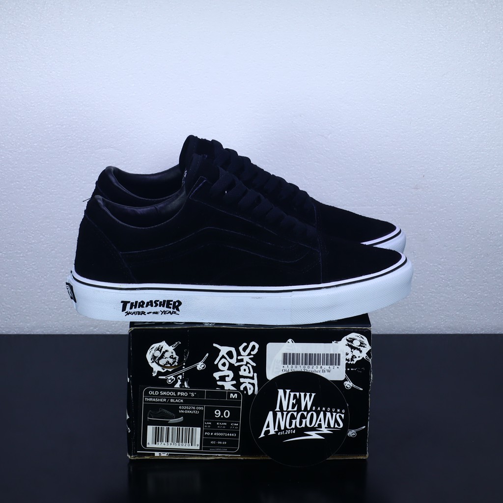 SEPATU VANS OLD SKOOL PRO X SYNDICATE THRASHER SUEDE BLACK HITAM WHITE