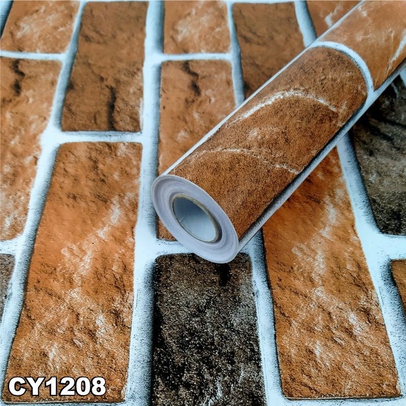 Jual Wallpaper Sticker Dinding Motif Batu Bata Cokelat 3D Elegan CY1208