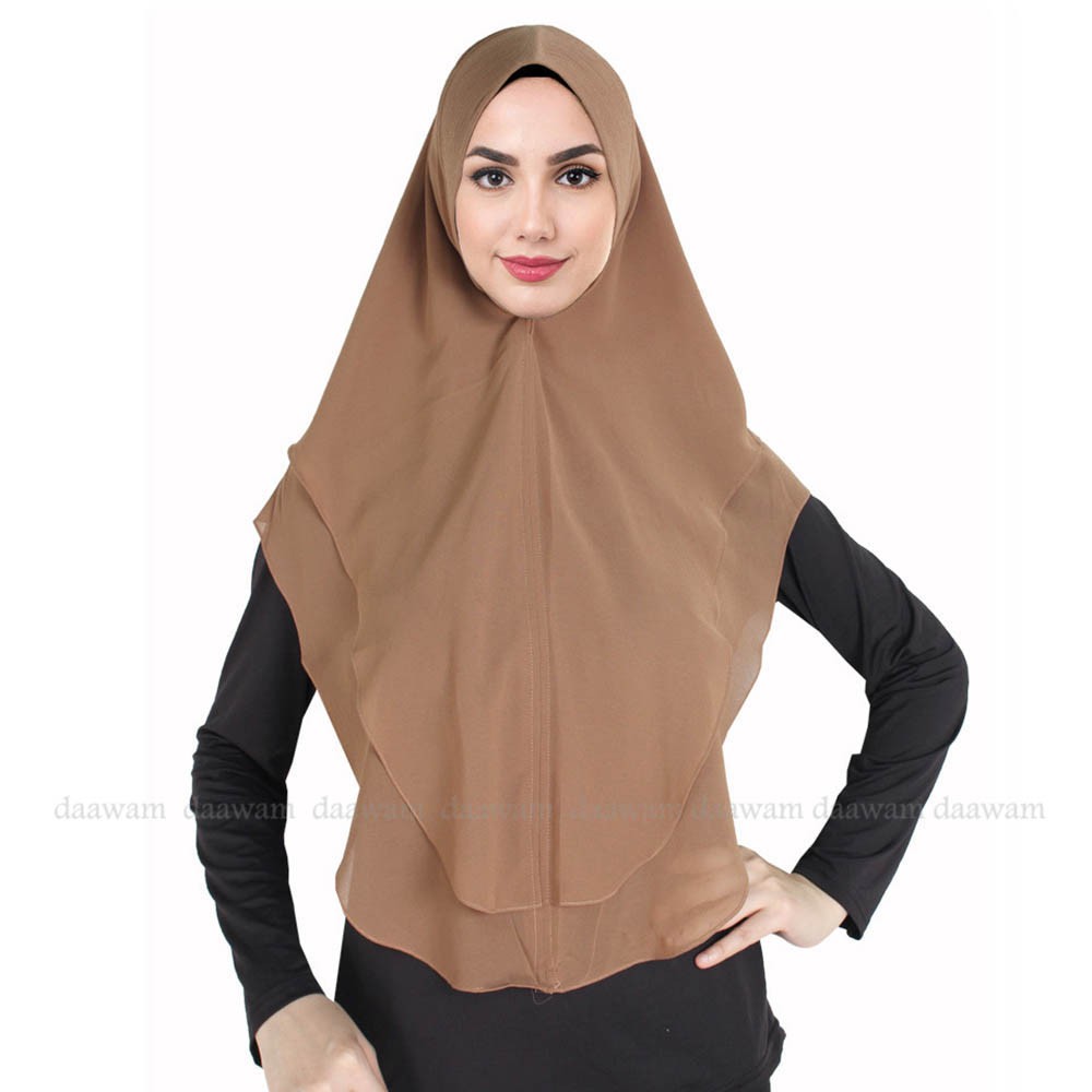 Jual Daawam Ori Hijab Khimar Ceruti Polos Warna Coklat Manis | Shopee Indonesia