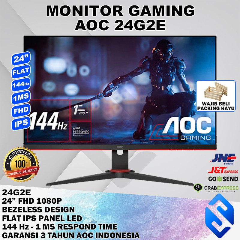 GAMING MONITOR AOC 24G2E 24 INCH IPS PANEL 144 Hz 1MS MURAH Shopee