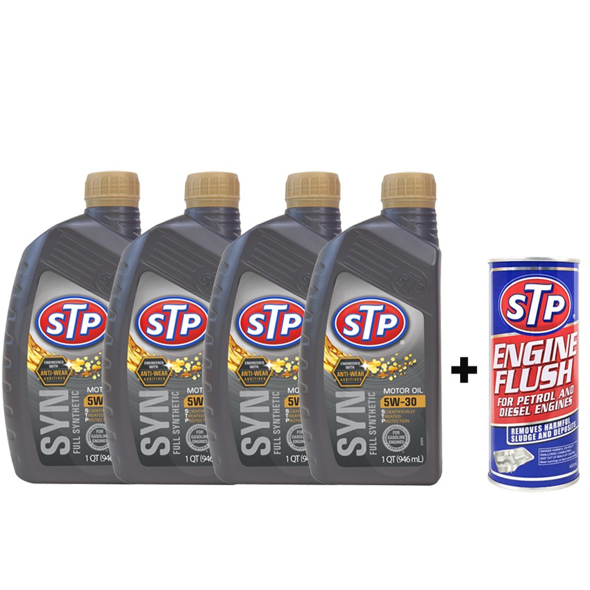 STP [BUNDLE] Engine Flush x1 + Full Synthetic Motor Oil 5W-30 x4 Paket