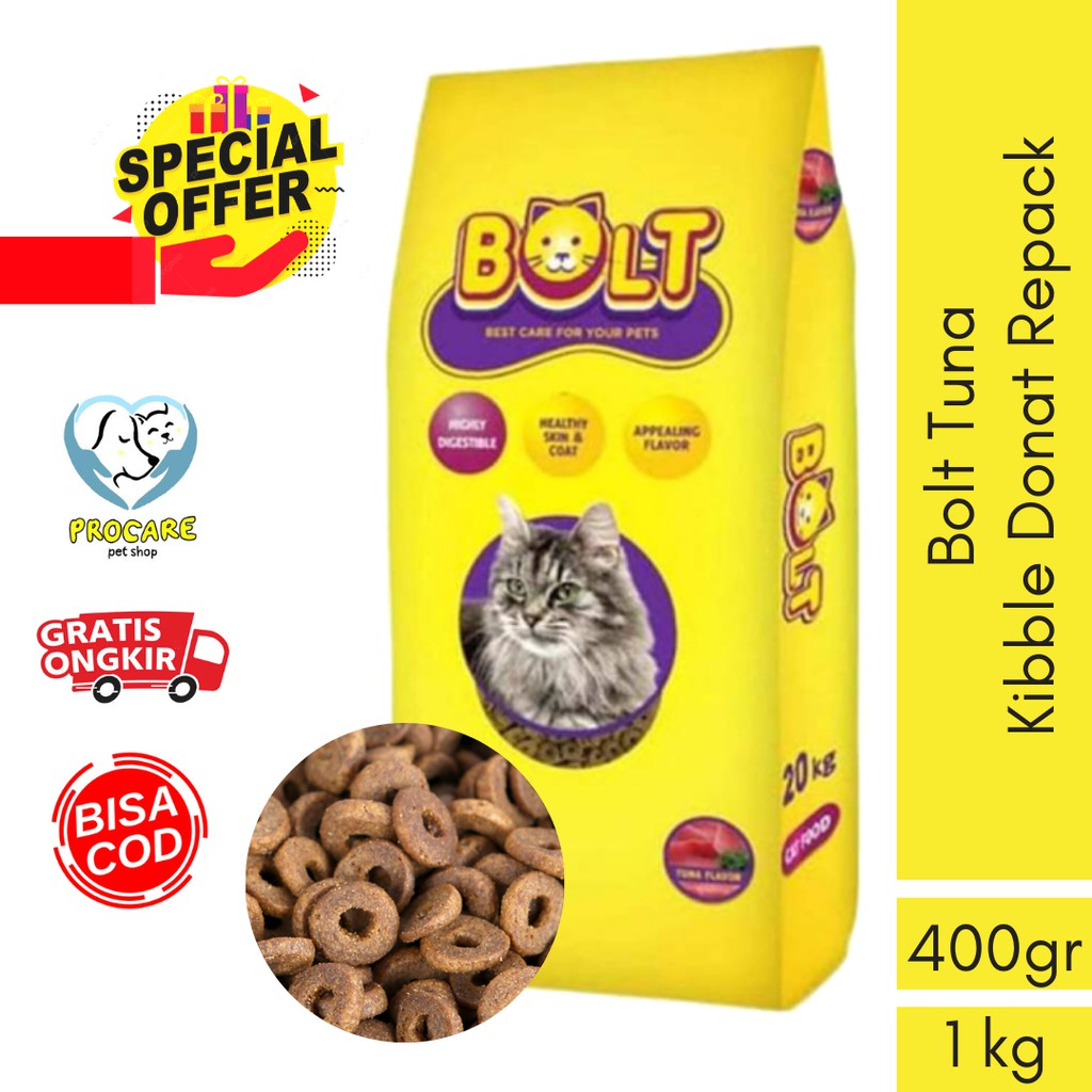 BOLT Makanan Kucing Repack Bolt Tuna Flavour (kibble Donat) Shopee