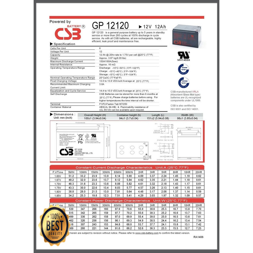 Fauzan Seller - Battery CSB 12V12Ah, Baterai Kering CSB 12V 12AH, CSB  12V12AH DR-6253-1027 | Shopee Indonesia