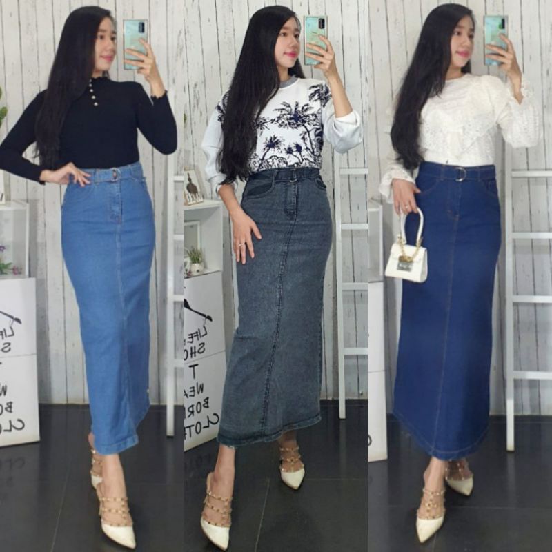 Rok Jeans Panjang Import Bangkok 2846 Shopee Indonesia
