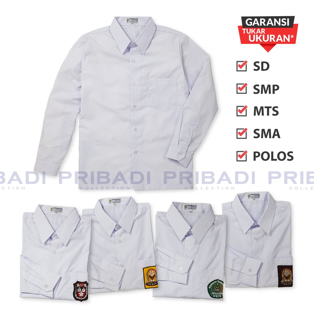 Jual Baju Kemeja SD SMP MTs SMA Polos Putih Lengan Panjang - Seragam Sekolah  PRIBADI Indonesia|Shopee Indonesia