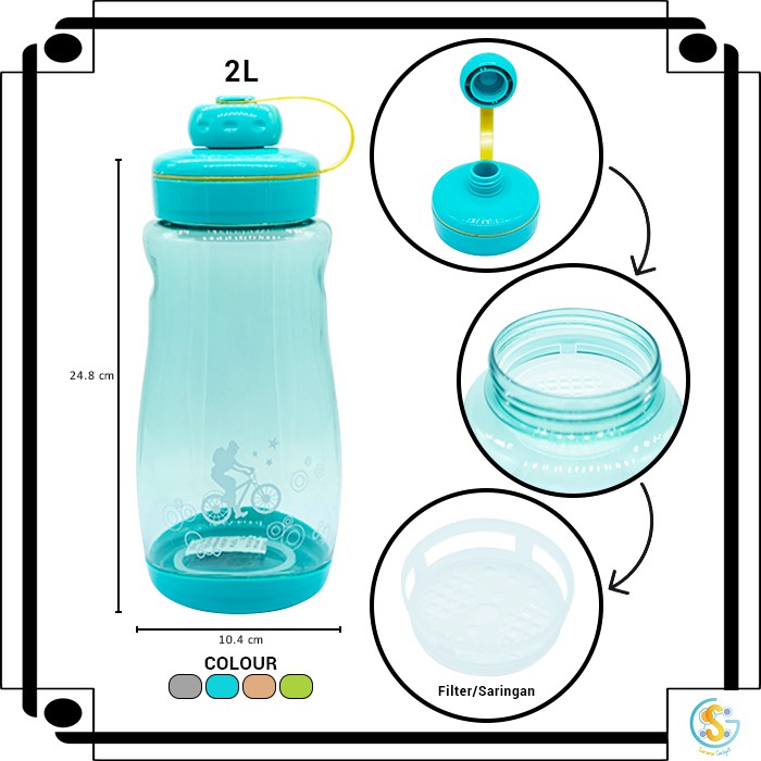 Botol Minum Unik Ukuran Besar 2000 ML Tempat Air Minum 2 Liter H205