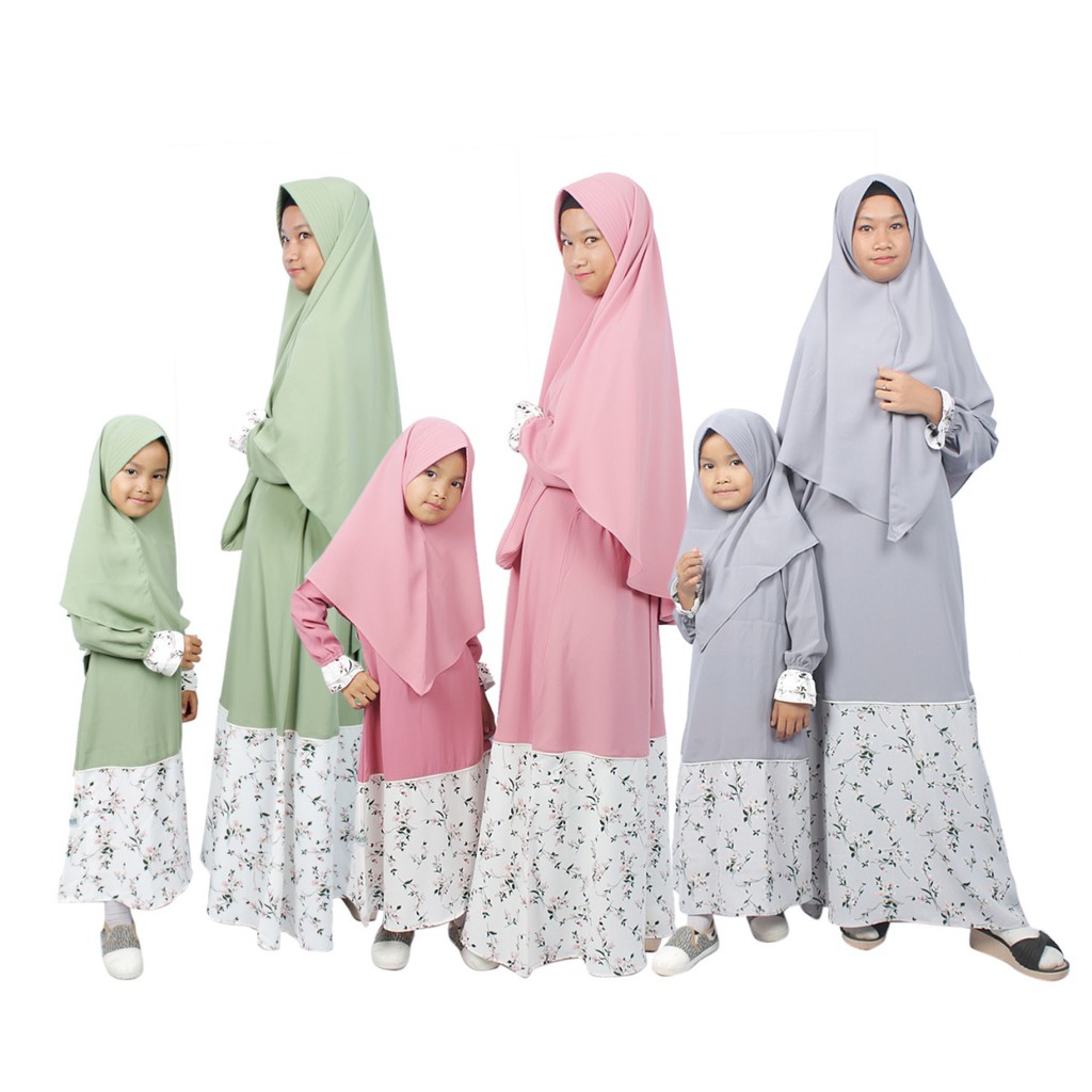 Gamis Couple Ibu Anak Motif Bunga Hijab Muslimah
