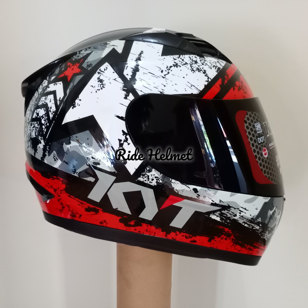 Jual Helm KYT Full Face R10 Motif Seri 3 Black White Red Fluo Original