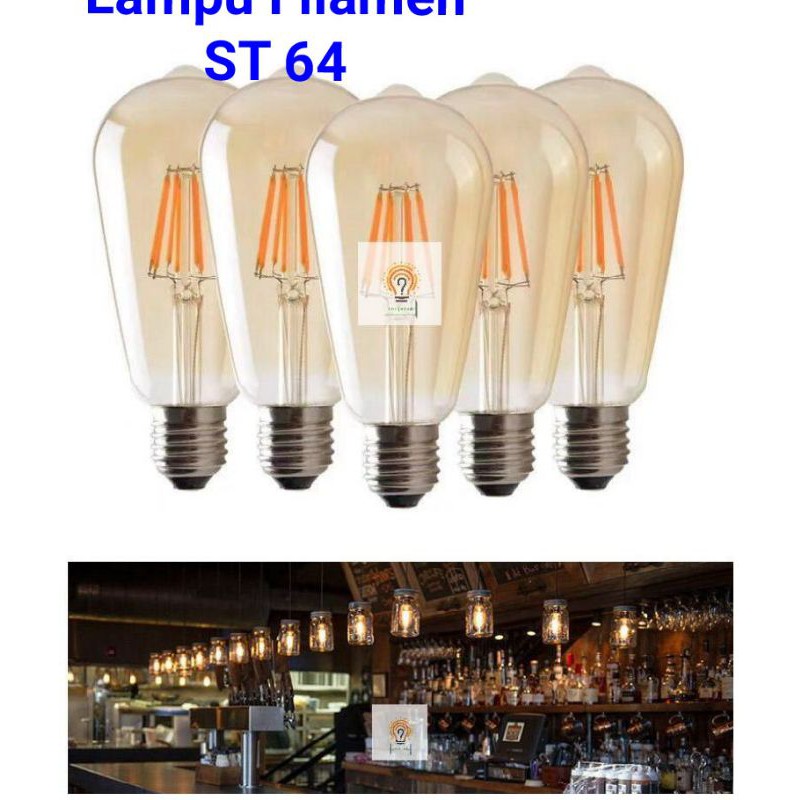 Bohlam Lampu LED Kuning Filamen Cafe Edison ST64 Shopee