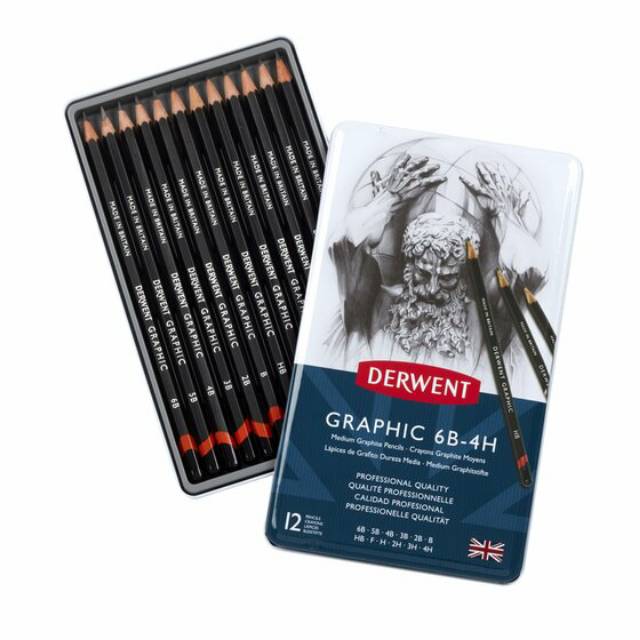 Jual Derwent Graphic Pencils 12 Tin Medium ( 6B-4H ) Indonesia|Shopee  Indonesia