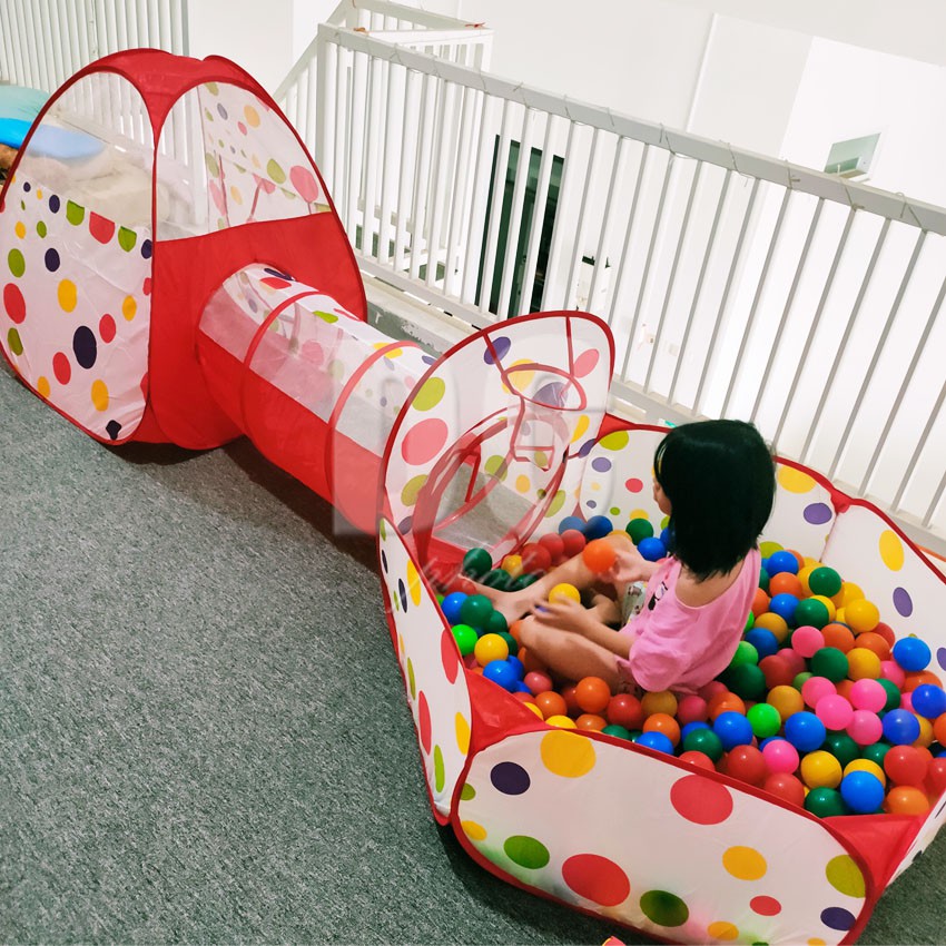Jual Mainan Anak Tenda Terowongan Kolam Mandi Bola Ring Basket Motif Ocean Dan Dot Warna Merah | Shopee Indonesia