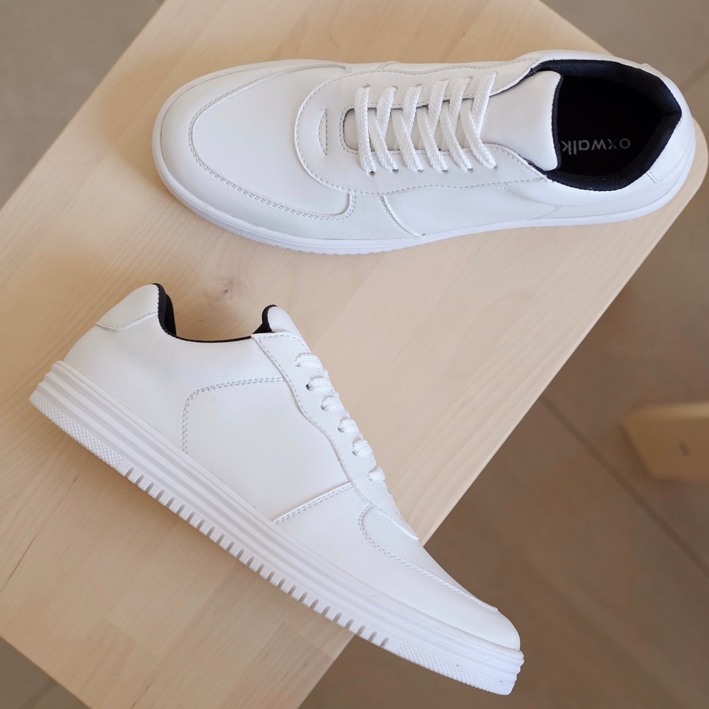 Sepatu Putih Pria Sneakers Casual Polos Kulit Kasual Cowok Original Oxwalker GRACIA WHITE