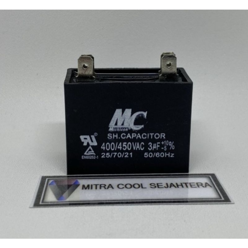 Jual Kapasitor Fan AC 3 uf merk MC Kaki 4 Capasitor mikro Kipas Outdoor