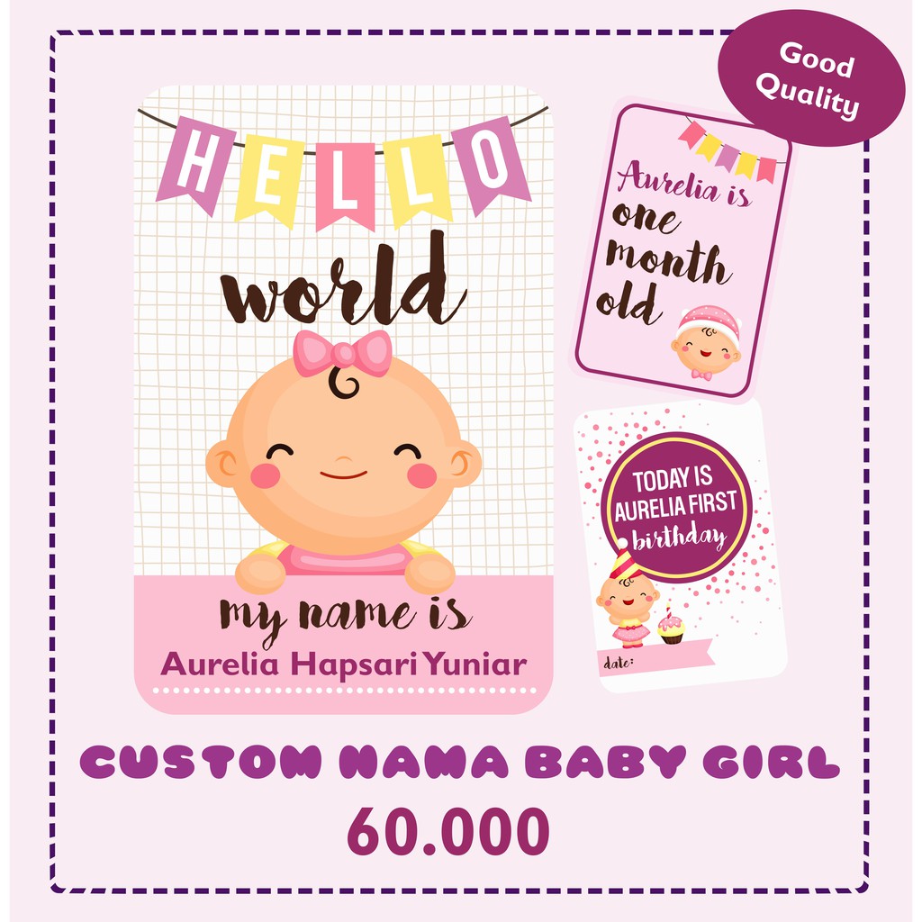 custom nama baby milestone card kartu foto selfie baby