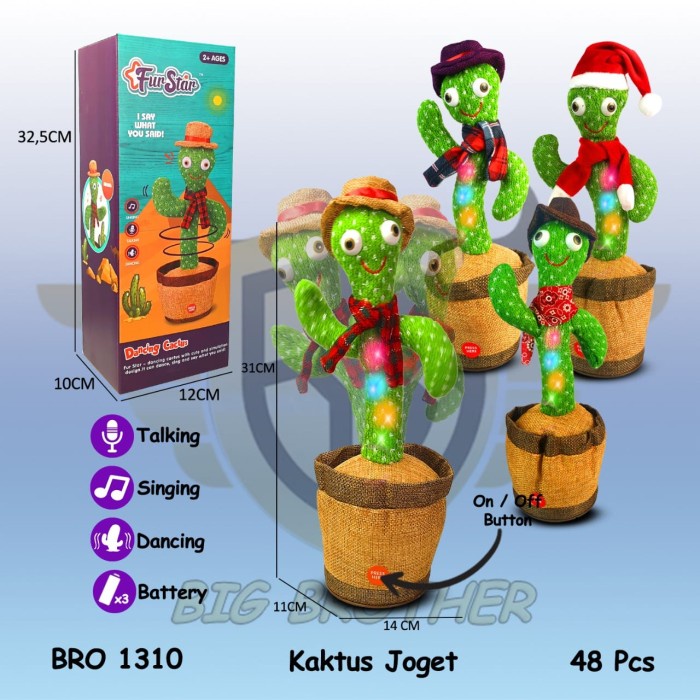 BRO1310 Boneka Pohon Kaktus Goyang Joget Dance Bisa Bicara