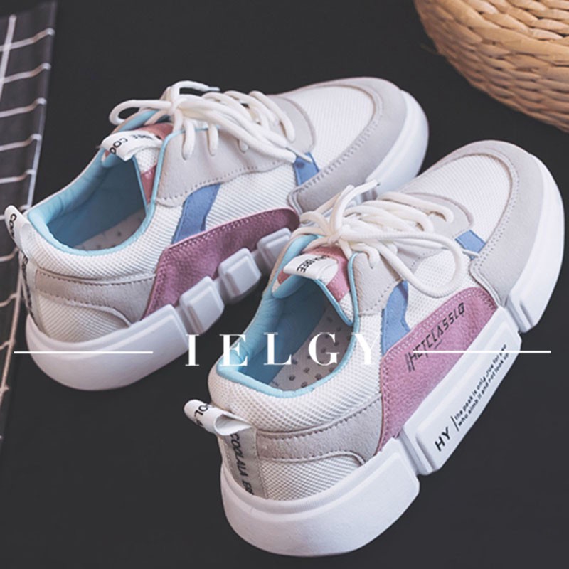 IELGY Sepatu Sneakers Bahan Kulit PU Gaya Korea untuk