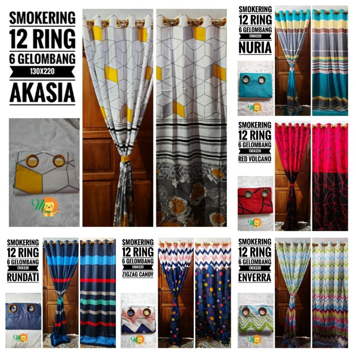 Korden Abstrak Garis Lengkung Zigzag Murah Gorden Smokering 12 Ring 6