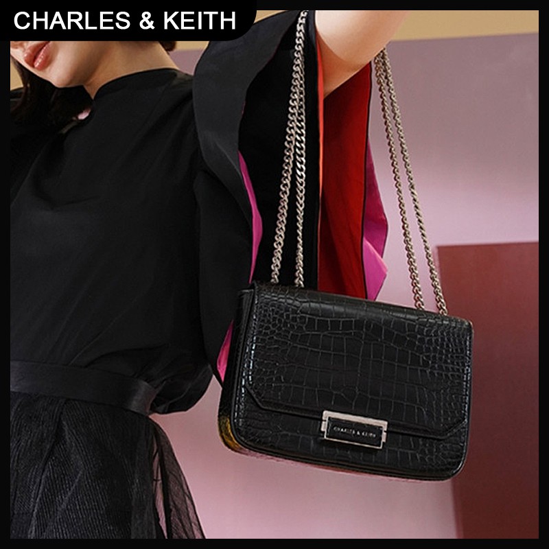CK Sling Bag Croco Sling Square Pushlock Shoulder Bag untuk Wanita