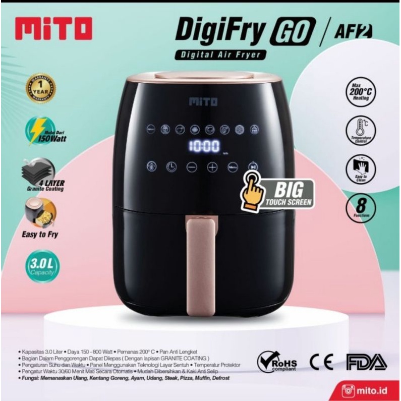 Jual Digital AIR FRYER MITO 3 Liter AF2 Low Watt DigiFry AirFryer