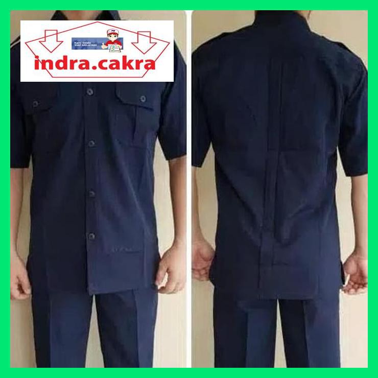 Jual Fashion Pria-Stok Terbaik- Set Baju Kemeja Seragam Guru Laki Laki  Dongker Biru Tua Pns Satpam Indonesia|Shopee Indonesia