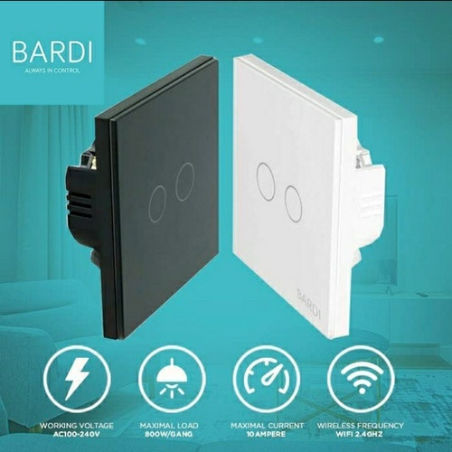Jual BARDI Smart Wall Switch Touch WiFi EU 2 Gang White/Black