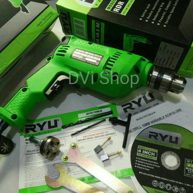 Mesin Bor Listrik 10 mm RYU Tekiro Bor Tangan RYU RDR 103 RE + Kepala GERINDA Shopee Indonesia