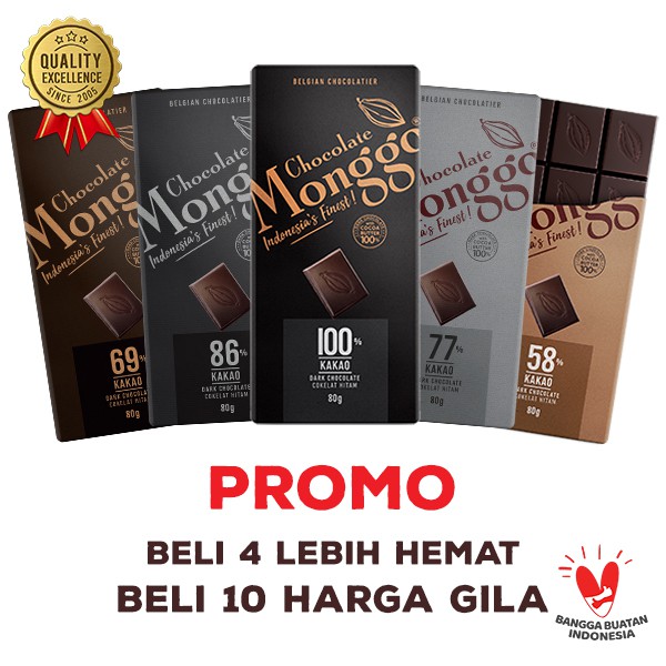 Jual Chocolate Monggo | Cokelat Premium Indonesia 22 Flavours | Coklat 100% Cocoa Butter | Milk White & Dark | Tablet 80Gr | Shopee Indonesia