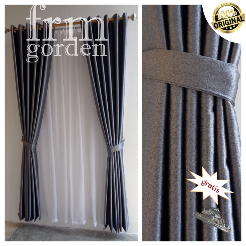 gorden jendela pintu minimalis murah blackout import polos serat abu