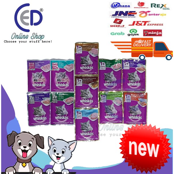 Jual Makanan kucing basah whiskas pouch 85gr all varian (1 dus 24 pcs