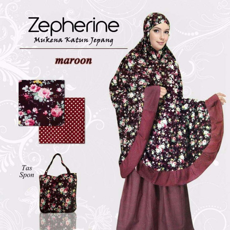 Mukena Katun Jepang Motif Bunga Hitam Style Gamis