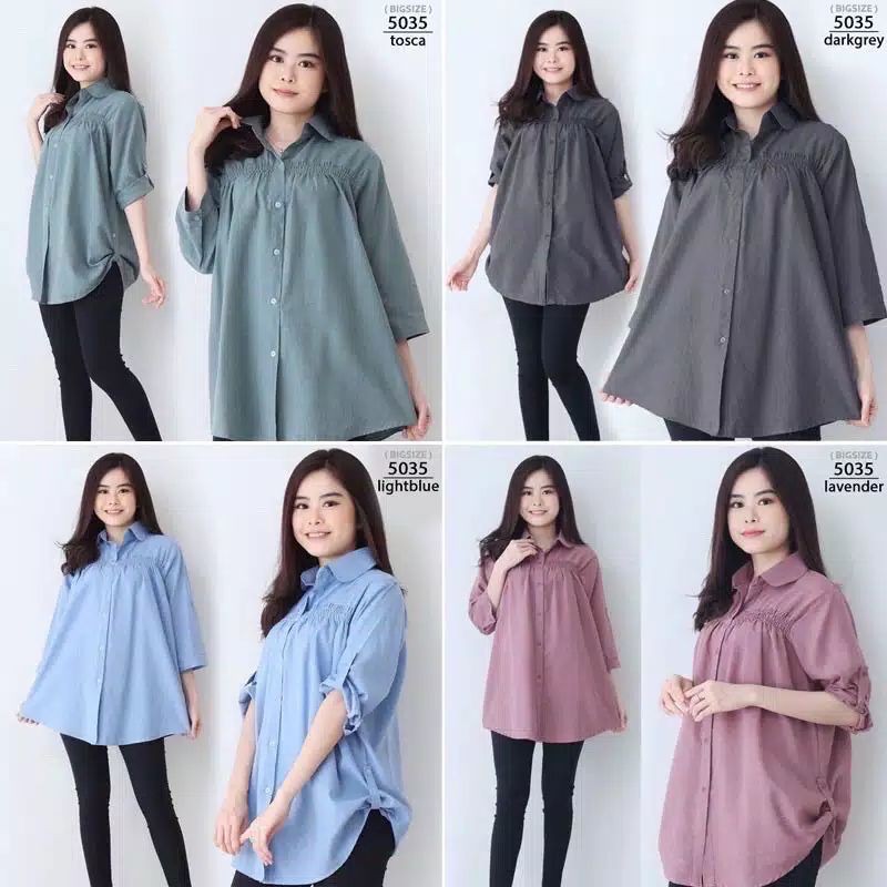 Baju Kemeja Lengan pendek Big Size Jumbo 5035 wanita besar XXL kerja
