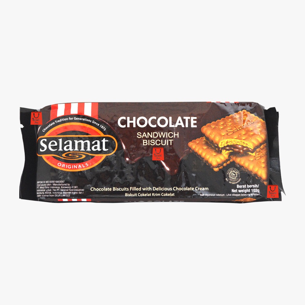 Jual Selamat Sandwich Biscuit Chocolate Biskuit Coklat Isi Krim Coklat Kemasan Pack - 102Gr | Shopee Indonesia