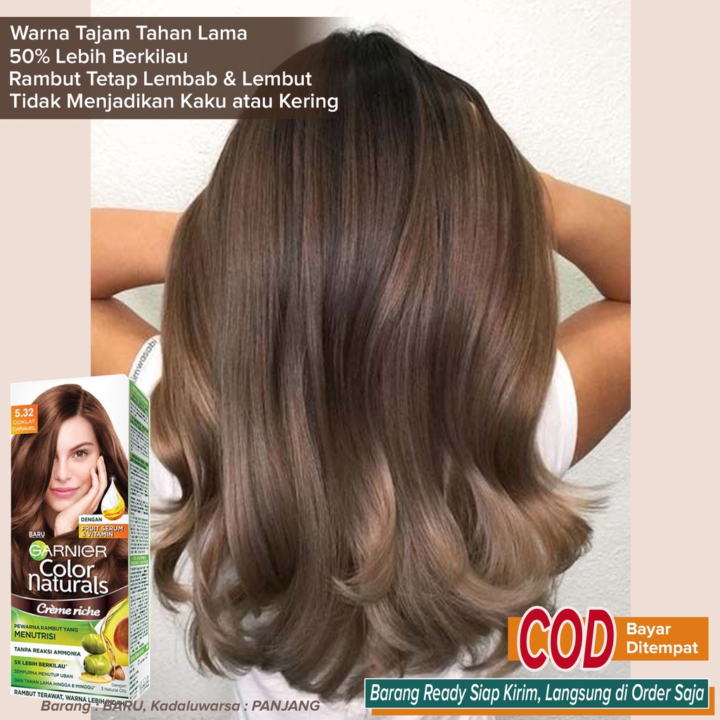 Jual Semir Pewarna Rambut Anti Luntur No Pudar Warna Tajam Awet Tahan Lama No Kaku Rambut Halus Lembut ~ Garnier Color Naturals 5.32 Coklat Caramel | Shopee Indonesia