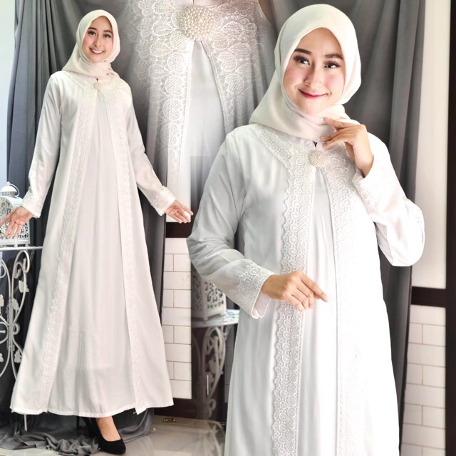 Baju Gamis Warna Putih Tulang Jilbab Satin