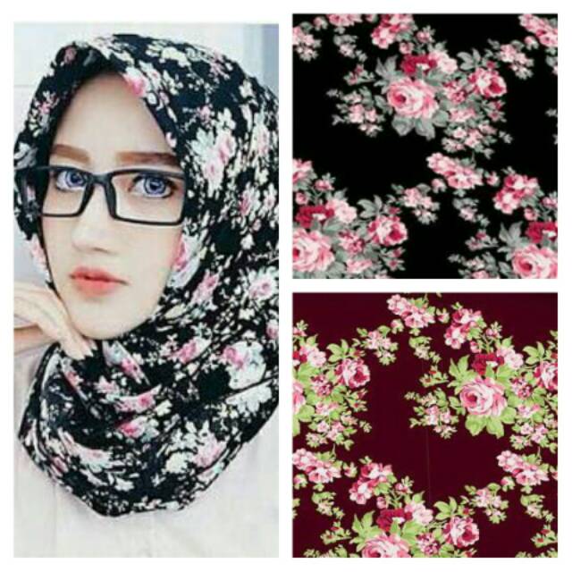 Hijab Motif Bunga Segi Empat Jilbab Voal
